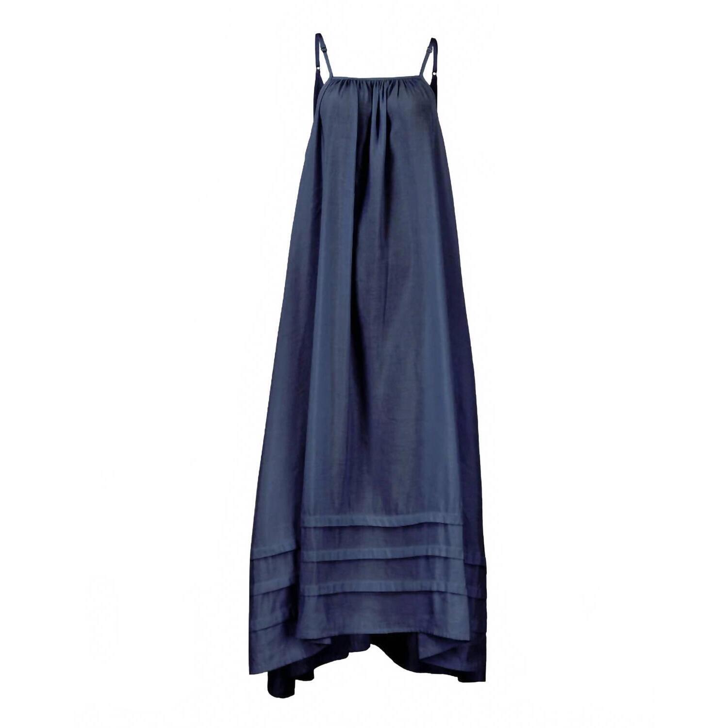 New Nary Women's Pleated A-Line Linen Maxi Tank Dress In Navy Blue